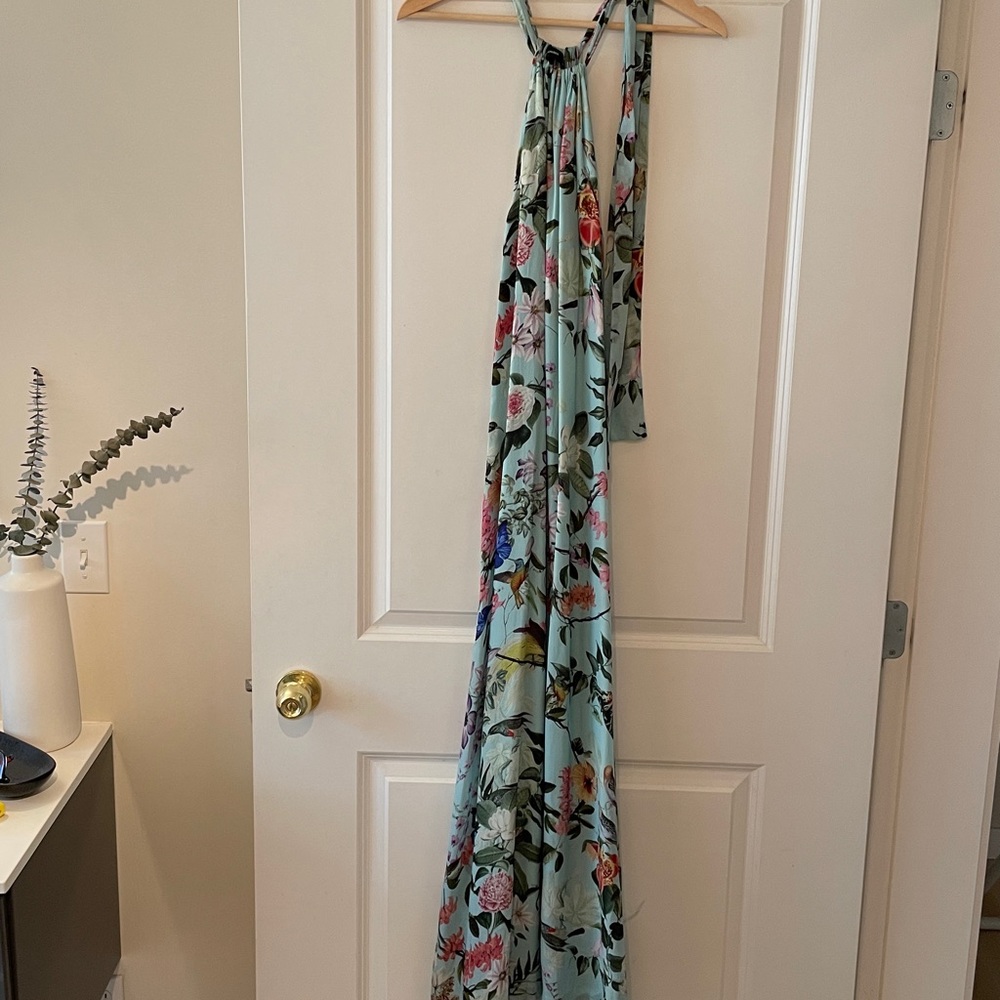100% Silk Floral Halter Maxi Dress